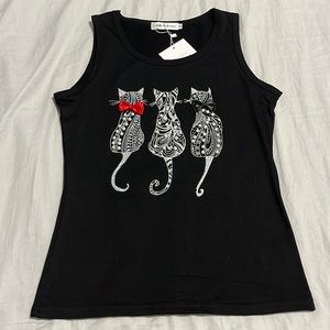 Nalie Collection Embellished 3 Cat Top Sleeveless Small Medium - Halloween